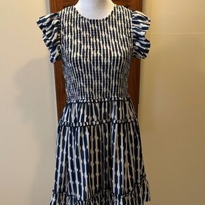 THML Blue and Cream Abstract Blouse - Small